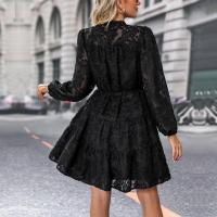 Vestido Midi de manga larga con cuello levantado para mujer, moda coreana, Vintage, Color sólido, primavera y otoño, 2025 - details 4