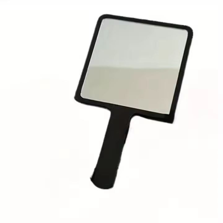 Espejo de maquillaje de viaje portátil con asa: marco de plástico pulido, soporte para tocador, sin perfume, - 1