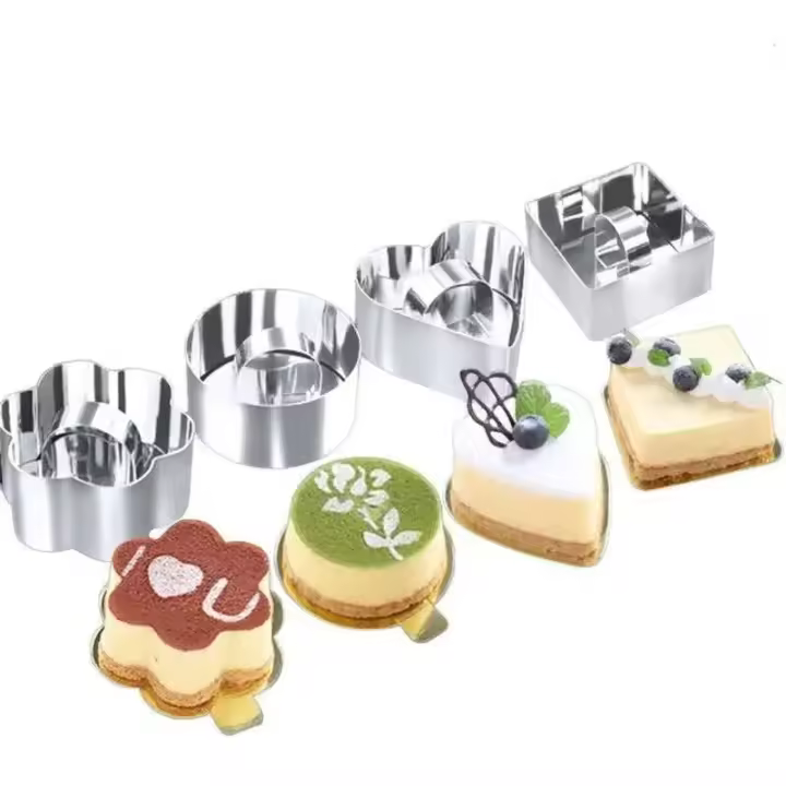 4 piezas de sándwich troquelador de gel de mousse con anillo de galleta y pastel de acero inoxidable de 3 pulgadas con varilla de empuje - 1