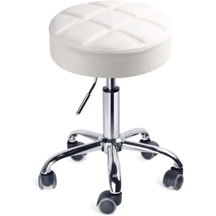 Cocina Silla de Trabajo Acolchado con Ruedas Tapizado en Cuero de Imitación Altura Ajustable (Marrón Oscuro) - 1