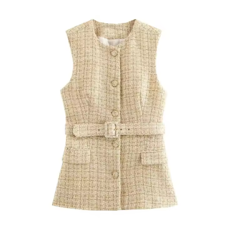 Chaleco de Tweed sin Mangas BUNO Estilo Europeo Americano Retro Otoño 2025 - 1