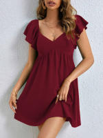 Vestido de cuello V de mujer vestido relajado y casual corto - details 1