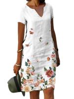 Vestido Midi de Verano Vintage con Estampado Vestido Corto de Algodón con Cuello en V para Mujeres - details 5