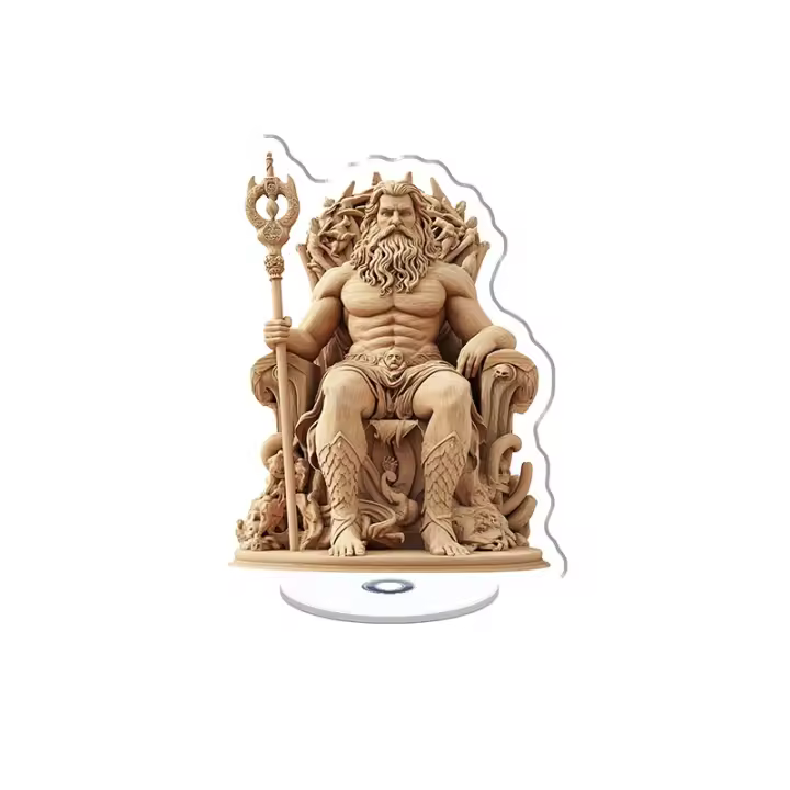 Escultura acrílica giratoria de Poseidón en un trono, mirando hacia adelante, bellamente elaborada con detalles intrincados, ideal para exhibir - 1