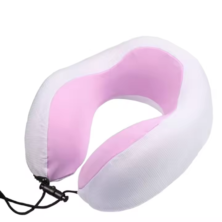 Almohada de algodón con memoria para el cuello en forma de U con pequeñas rayas de celosía, pequeña y ligera, adecuada para viajes, colchón de aire suave y cómodo, 1 color aleatorio - 1