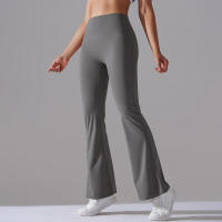 Leggings de yoga de color sólido para mujer, pantalones acampanados de cintura alta, elásticos, entrenamiento, pierna ancha - details 9