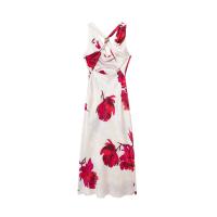 Ropa de mujer de estilo europeo y americano, estampado de flores de moda textura de satén de seda vestido Midi 849315 - details 2