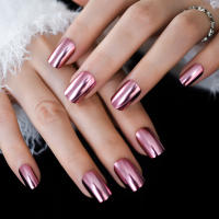 Uñas Postizas Metálicas Rosa Plateado Chrome Punk De Tamaño Medio Corto 24pcs Conjunto De Acrylic Manicure Art Tips Fáciles De Poner Y Quitar - details 2