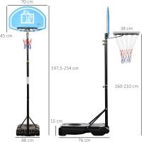 Canasta de Baloncesto para Exterior Altura Ajustable 160-210 cm Aro de Baloncesto Portátil con Ruedas Tablero de PE y Base Rellenable 76x70x197,5-254 cm Negro y Azul - details 4