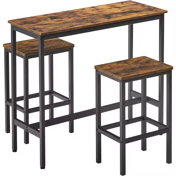 Juego de Mesa y Taburetes de Bar Mesa de Desayuno de Acero con 2 Taburetes - 1