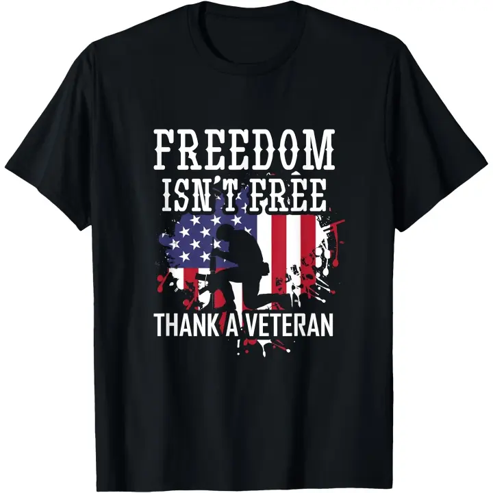Camiseta militar para hombre, camiseta con texto en inglés "Freedom Isn't Free Thank a Veteran" - 1