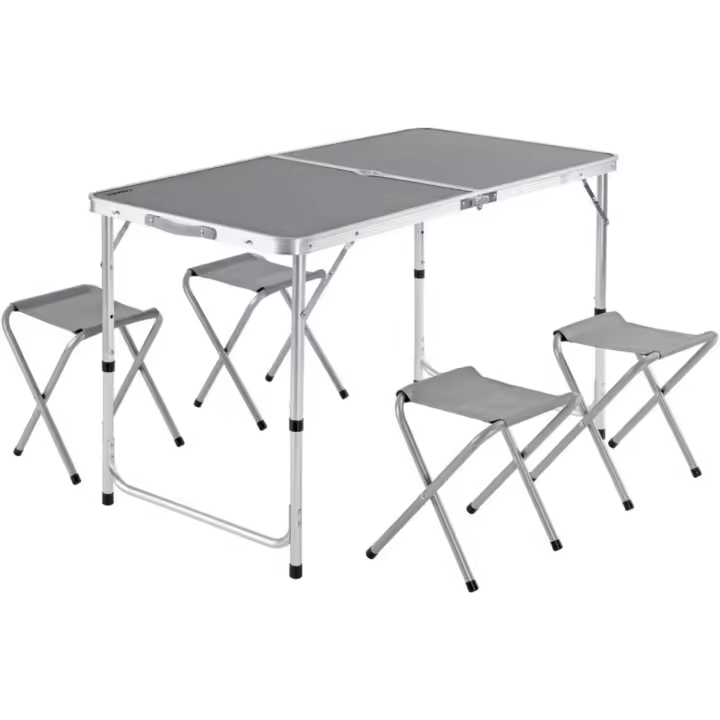 Casaria Aluminio Plegable XXL 4 taburetes Plegables función Maleta Camping Transporte fácil Gris/Blanco jardín - 1