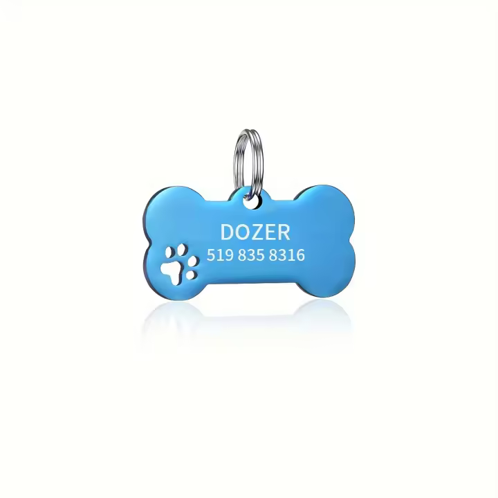 Etiquetas de perro personalizadas de acero inoxidable, nombre y número de teléfonos grabados, etiqueta de identificación para per - 1