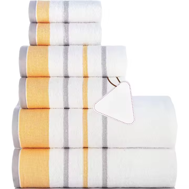 138 x 70 de para Hotel Cocina, baño, Juego de 6, 2 baños, 2 Manos, 2 paños de Lavado, Color Blanco con Ribete Dorado y Gris - 1
