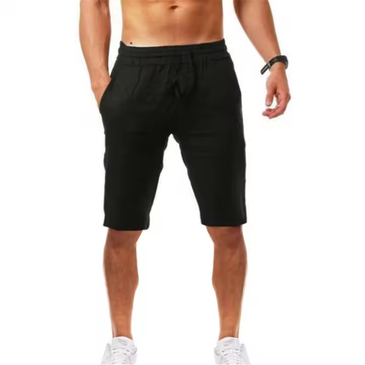 Pantalones cortos deportivos casuales de verano para hombre, de lino y algodón, transpirables y sueltos. - 1