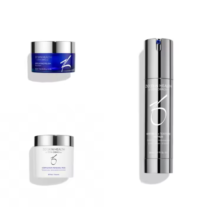 ZO SKIN Exfoliante Polaco 65g + Almohadillas Renovadoras de Tezón 60 Almohadillas + Arrugas + Reparación de Textura 50ml Set de tres piezas - 1