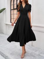 Vestido Largo de Verano 2025 - Elegante Vestido Tea con Escote en V y Manga Mariposa, Talle Alto Ajustable, Tejido Ligero para Vacaciones y Playa, Moda Femenina Miravia - details 7