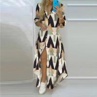 Vestido largo de verano para mujer, elegante, estampado, con botones, abertura lateral. - details 9
