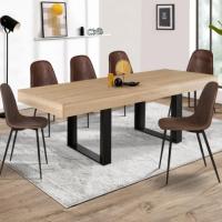 Mesa de comedor extensible rectangular para 6-10 personas, madera y negro, 160-200 cm - details 1