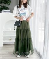 Falda larga de malla para mujer, falda de dos capas, línea A, color negro, blanco y verde, primavera y verano - details 12