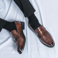 Zapatos formales de negocios para hombres, borla de empalme de un solo botón, Retro, moda juvenil, diario, oficina, banquete, novio, boda - details 15