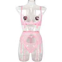 Conjunto de Sujetador Transparente con Borlas de Cuatro Piezas Lencería Sexy para Mujeres - details 7