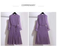 Vestido morado de gasa con volantes y cuello plisado elegante con cordones para mujer, moda coreana, corte en A, hasta la rodilla, 2024 - details 7