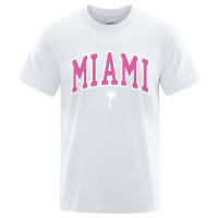 Camiseta holgada informal con letras para hombre, ropa de algodón con estampado de dibujos animados, cuello redondo, Miami Seaside City - details 17