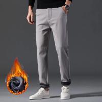 Pantalones informales de invierno para hombre, pantalones cálidos de felpa de estilo clásico para negocios, pantalones de piel gruesa Regular, pantalones formales rectos elásticos de lana para hombre - details 18