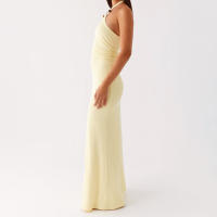 Vestido largo de mujer sin mangas con cuello halter y espalda descubierta ahuecado vestido de cóctel ajustado para fiesta - details 2
