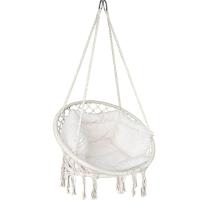 Silla Colgante Exterior con Flecos, Hamaca con Conjines y Kit de Suspensión, Ø80cm Silla Columpio para Interior y Exterior, Beiges - details 0