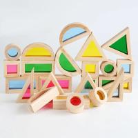 Juguete de madera Montessori para niños, juego de bloques acrílicos apilables de arcoíris, aprendizaje colorido - details 5