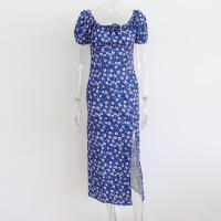Vestido de mujer, novedad de verano 2025, vacaciones, pausa para el té, cuello cuadrado, falda de longitud media, mangas de burbuja, vestido con abertura Floral francés - details 16