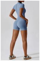 Traje de Yoga para Mujeres Mono con Cierre de Cremallera Manga Corta Gimnasio Push Up Ropa de Entrenamiento Fitness Bodysuit Sportswear Jumpsuits Material Exterior de Nylon Adecuado para Primavera/Verano - details 5