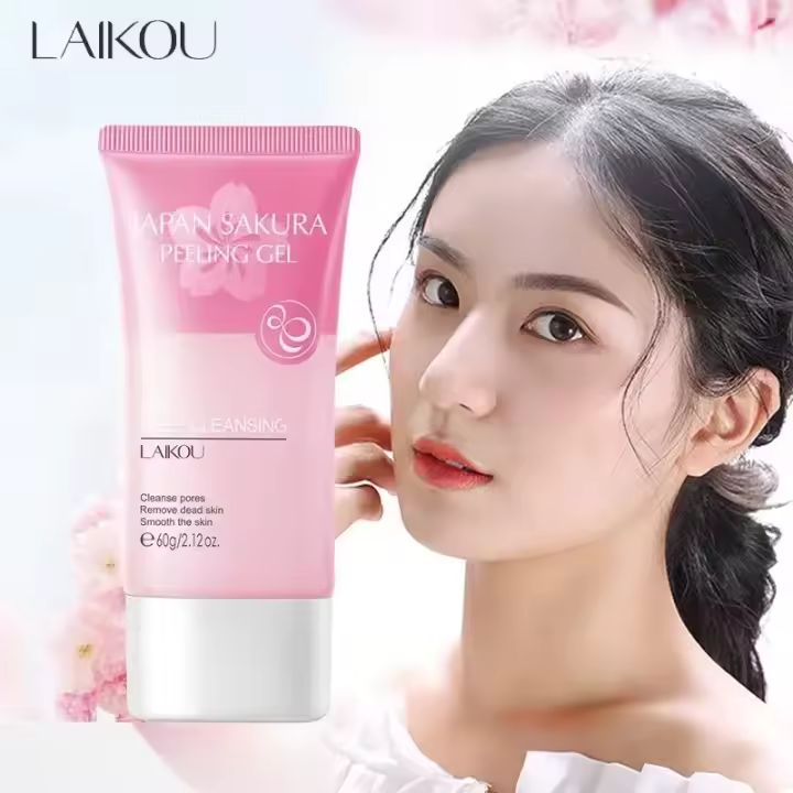 LAIKOU exfoliante corporal facial hidratante iluminador Sakura Japón elimina productos para el cuidado de la piel con espinillas 60g - 1