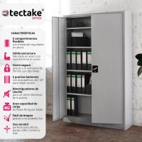 Armario Archivador Oficina en Acero, Armario Exterior e Interior con Cerradura, Armario Multiusos con 2 Puertas, 4 Estantes Ajustables y 5 Alturas, Fácil Montaje, 180x90x40 cm - Gris - details 2