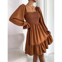 Vestido elegante de moda con cuello cuadrado largo y manga sólida para mujer - details 11