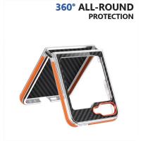 Funda con textura de fibra de carbono para Samsung Galaxy Z Flip 5, botón de Metal, protección trasera transparente - details 3
