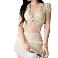 Conjuntos de bikini transparentes Tops cortos Falda Moda Verano para mujeres y adolescentes Retráctiles - details 2