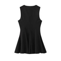 Elegante Vestido de Fiesta de Noche de Primavera BUNO Hembra Ancha Ondulada, Lazo, Color Sólido, Sin Mangas, Cuello Redondo - details 3