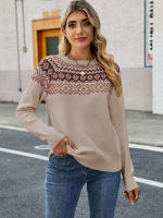 Suéter de punto de bloque de Color Jacquard para mujer, Jersey suelto, moda Vintage, otoño e invierno, nuevo, 2023 - details 9