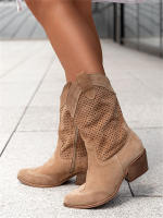 Nuevo producto botines de mujer de gamuza quemada con tacón medio y caña baja estilo marina - details 12
