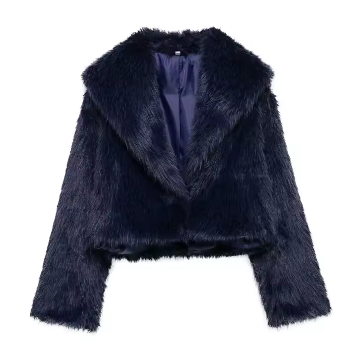 - Chaqueta de mujer sintética holgada de manga larga, espalda n, lisa, casual, invierno, 2024 - 1