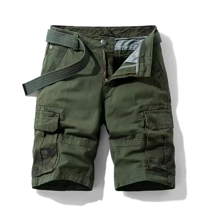 Pantalones cortos cargo de algodón con múltiples bolsillos para hombre - 1