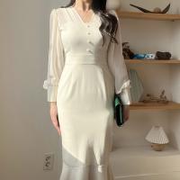 Vestido ceñido al cuerpo de malla elegante para mujer, bata Vintage ajustada para fiesta de cumpleaños, moda femenina coreana Chic, Vestidos de una pieza, ropa para Mujer - details 3