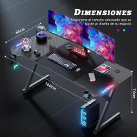 Mesa de Escritorio LED para Juegos Ergonómica Fibra de Carbono Negro Para Computadora y Auriculares - details 15
