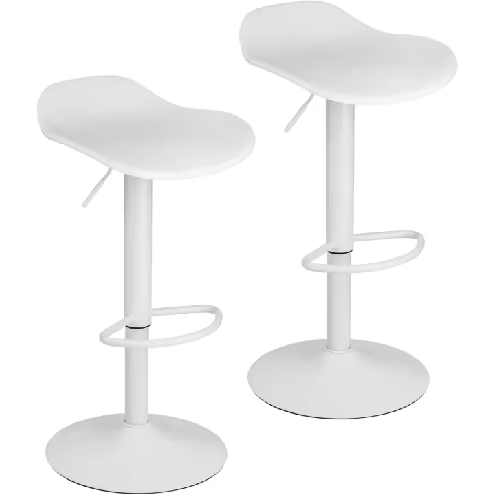 Juego de 2 taburetes de bar giratorios con altura ajustable, fondo antiarañazos y reposapiés, para cocina, restaurante y bar, ligero y fácil de montar, 41x40x64-86 cm, 2 unidades, blanco - 1