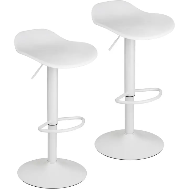 Juego de 2 taburetes de bar giratorios con altura ajustable, fondo antiarañazos y reposapiés, para cocina, restaurante y bar, ligero y fácil de montar, 41x40x64-86 cm, 2 unidades, blanco - 1