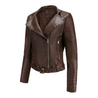 Abrigo corto de motociclista de piel sintética para mujer, chaqueta de manga larga con cremallera, ropa de otoño - details 45