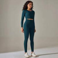 Conjunto de yoga sin costuras para mujer, top corto de manga larga, sujetador deportivo, leggings para correr de cintura alta, ropa de gimnasio - details 19